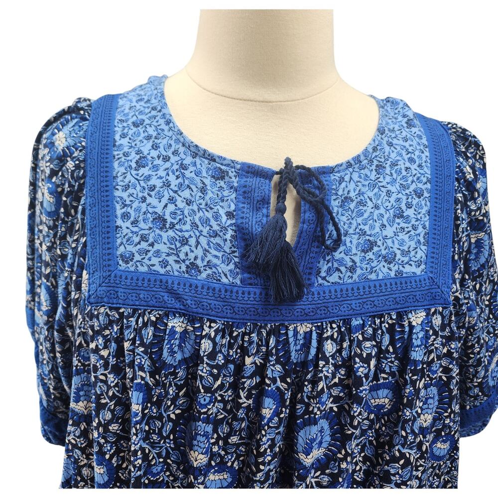 Old Navy Womens 2X Blue Floral Peasant Blouse Boho Hippie Cottagecore Pockets - Picture 3 of 13